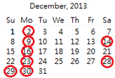 2013-12 月曆