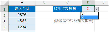 Excel-在儲存格中輸入資料時設定切換是否使用資料驗證