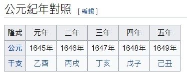 隆武帝與鄭成功/南明正統皇帝有三：弘光、隆武、永曆。唐王隆武