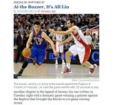 NY TIMES頭條 林書豪 At the Buzzer, It's All Lin 2012.02.14