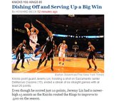 NY TIMES 頭條 林書豪 Dishing Off and Serving Up a Big Win 2012.02.15