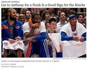 NYTIMES頭條 林書豪 Lin to Anthony for a Dunk Is a Good Sign for the Knicks 2012.02.22