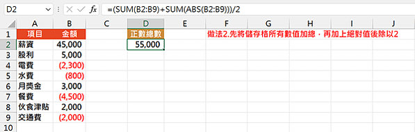 5204Excel函數應用-如何只加總正數