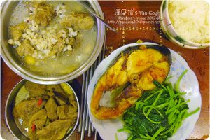 2012.07.06-麻油豬肝、四神排骨湯、地瓜葉、乾煎土魠魚
