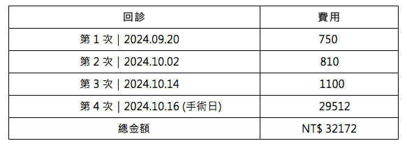 好孕來臨｜(三) 巧克力囊腫抽吸手術｜Fig.4  總花費