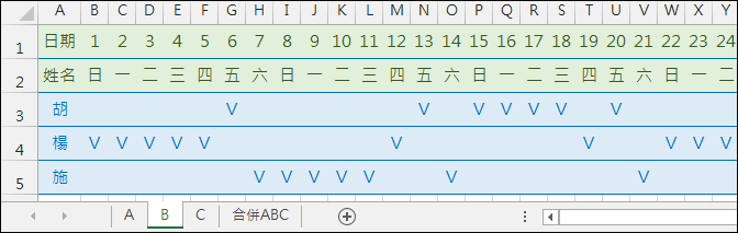 Excel-多個工作表資料集合在一個工作表(OFFSET,MATCH,INDIRECT)