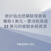 統計指出挖礦駭侵者每賺取 1 美元，要消耗高達 53 美元的被駭系統資源