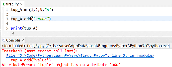 Python Eclipse 初學 入門 教學 元組 宣告 tuple AttributeError: &apos;tuple&apos; object has no attribute &apos;add&apos;