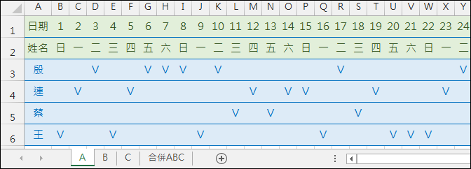 Excel-多個工作表資料集合在一個工作表(OFFSET,MATCH,INDIRECT)