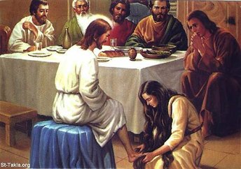 Jesus with sinnedwoman有罪的女人用香膏抹耶穌的腳www St-Takla org.jpg