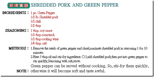 SHREDDED PORK AND GREEN PEPPER