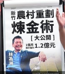 前立委黃國昌指控竹北市長參選人林為洲參與炒作新竹縣芎林鄉金獅