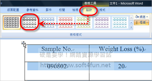 選擇表格樣式