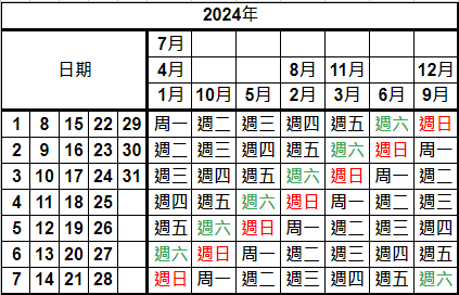 2024年單頁日曆