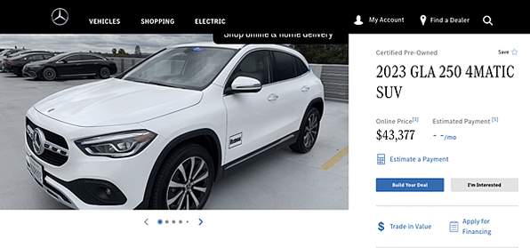 賓士原廠休旅車SUV車型，2023 GLA 250 4MATIC SUV，美國金額43,377美金，檢符CPO原廠認證書