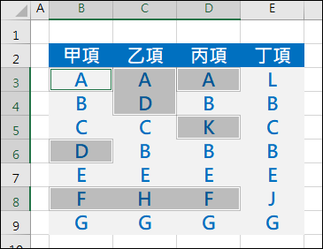 Excel-使用快速鍵找出多個欄位中不相同的項目