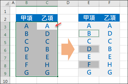 Excel-使用快速鍵找出多個欄位中不相同的項目