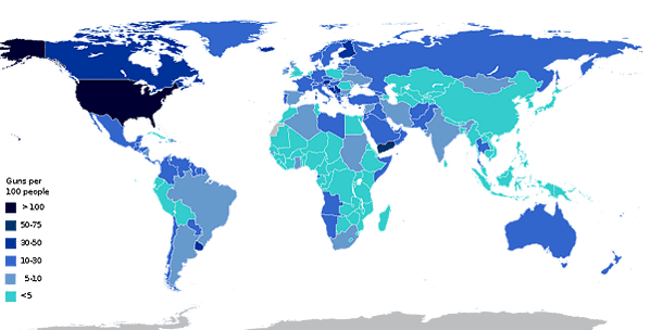 槍枝管制/擁槍率/全球槍枝犯罪率/日本每一百人中只擁有 0.