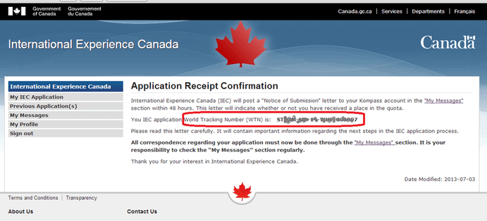 application recipt confirmation