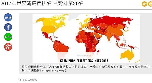 掏空葉素菲/清廉指數-貪汙-2023年 政府清廉度排名/清廉