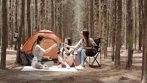 group-young-asian-friends-camping-picnic-together-forest