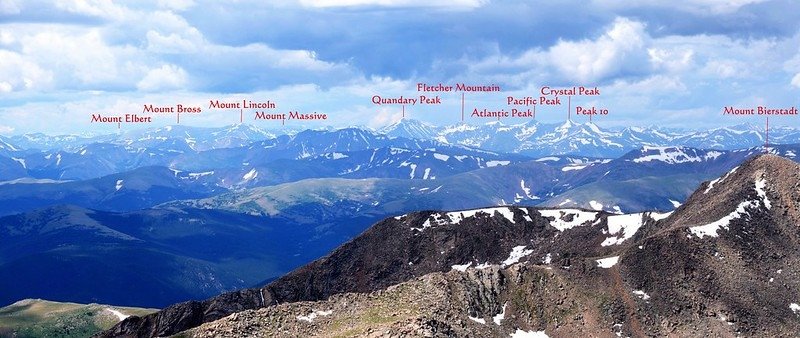 Looking southwest at mountains from Mount Evans&apos; summit 1-1