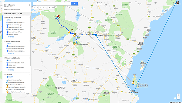 2019.6 Tanzania trip map