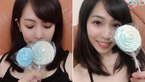 我跟馬林糖花拍照