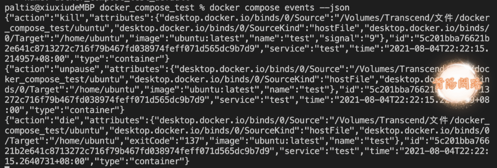 docker compose events --json