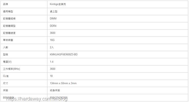 金泰克Z3 DDR4桌上型記憶體規格