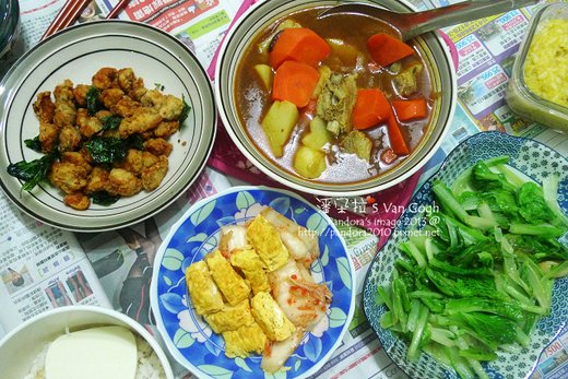 2013.12.18-咖哩湯、香酥雞米花、嫩蛋捲+泡菜、炒小白菜、米飯-.jpg