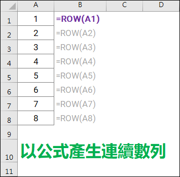 Excel-產生各種連續數列(ROW,INT)