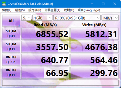 美光Micron Crucial P310 PCle Gen4 NVMe M.2 SSD CrystalDiskMark循序讀取與寫入速度