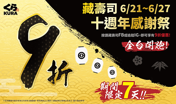 藏壽司「十週年感謝祭」回饋廣大藏友！限時七天全台店鋪不限金額