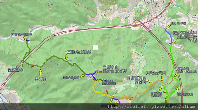 017、標示軌跡路線：：土庫岳-山豬窟尖山-三腳木山-大坑山-倒照湖山