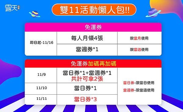 1013【露天拍賣新聞稿】露天拍賣「雙11免運盛典」正式開跑！活動商品全面免運 狂撒千萬補貼_圖2 (1)