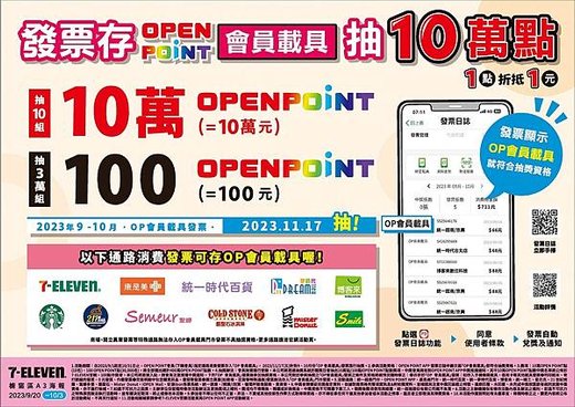 OPENPOINT會員載具雲端發票抽獎活動