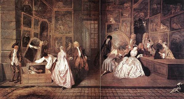 Jean Antoine Watteau, L%5CEnseigne de Gersaint, 1720, Charlottenburg Palace, Berlin.jpg