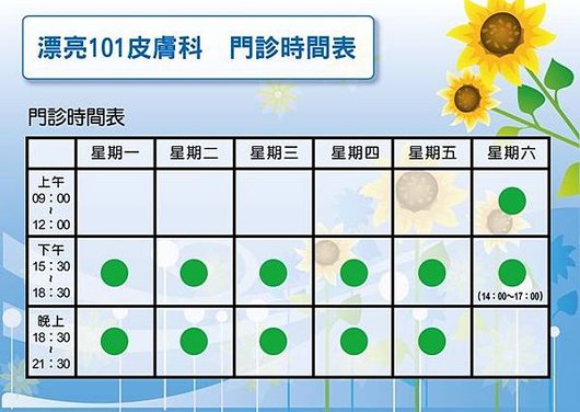 漂亮101皮膚科診所 2025/02月 門診表