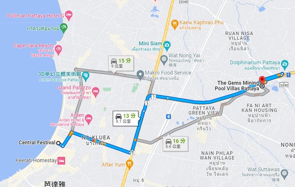 Central Festival Mall to The Gems Mining Pool Villas Pattaya MAP.jpg
