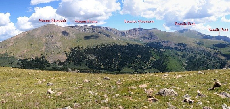 Looking northeast at Mount Evans and other mountains from Geneva Mountain&apos; s summit (1)-1