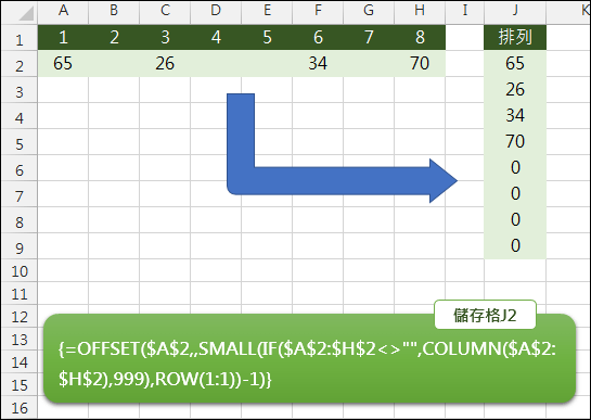 Excel-取出清單中非空白儲存格內容重新排列(SMALL,IFERROR)(依原順序)