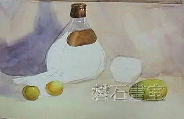 有橙色酒瓶的水彩教學示範