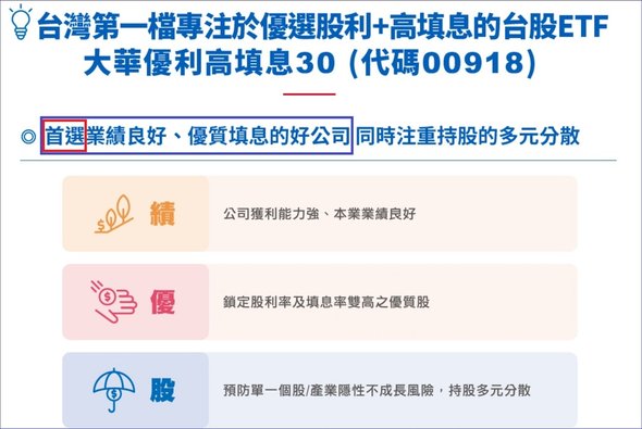 00918(大華優利高填息30)填息第一、優渥股利、長期高績