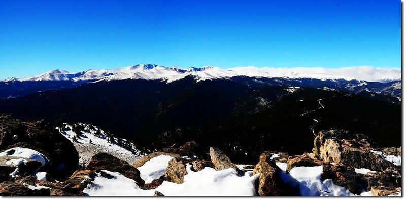 Overlooking southwest onto Mount Evans Massif from the summit of Chief Mountain 1