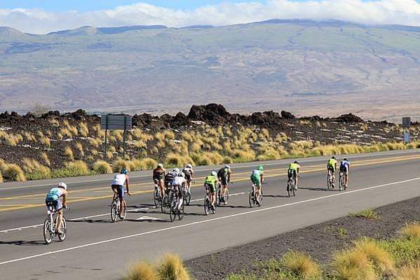 IRONMAN cyclists bike along Kohala Coast