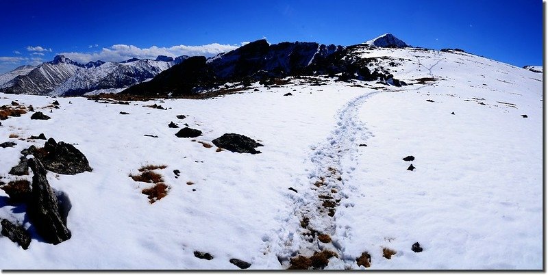 Looking south onto Longs Peak, Hallett Peak et al. from near Flattop Mountain summit 2