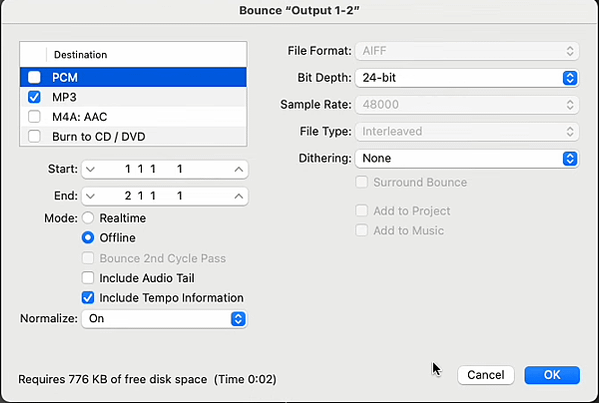 Logic Pro X export MP3 with Ea