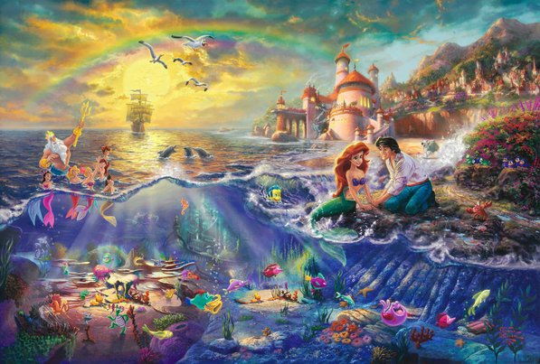 the-little-mermaid-thomas-kinkade-painting-walt-disney-pictures-princess-ariel-neptune