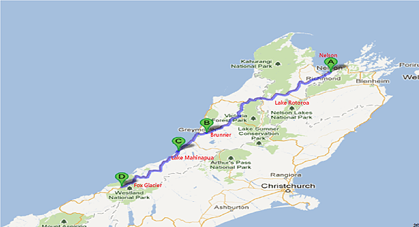 Neason to Fox glacier map